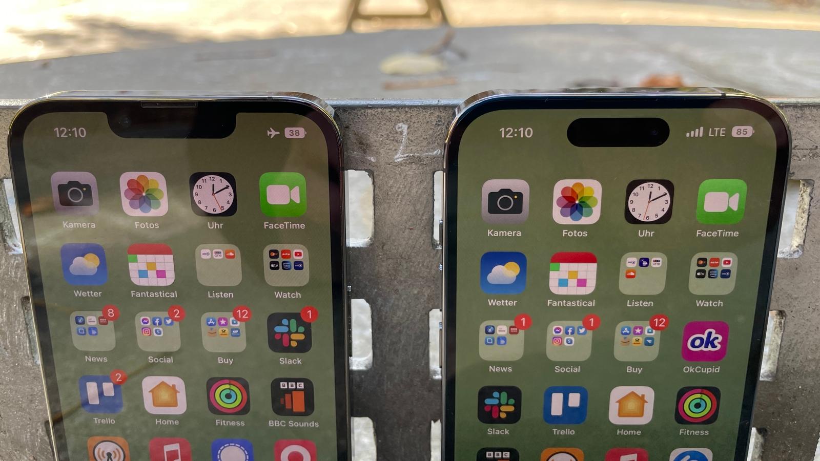 iPhone 13 Pro mit Notch und iPhone 14 Pro mit Dynamic Island im Vergleich