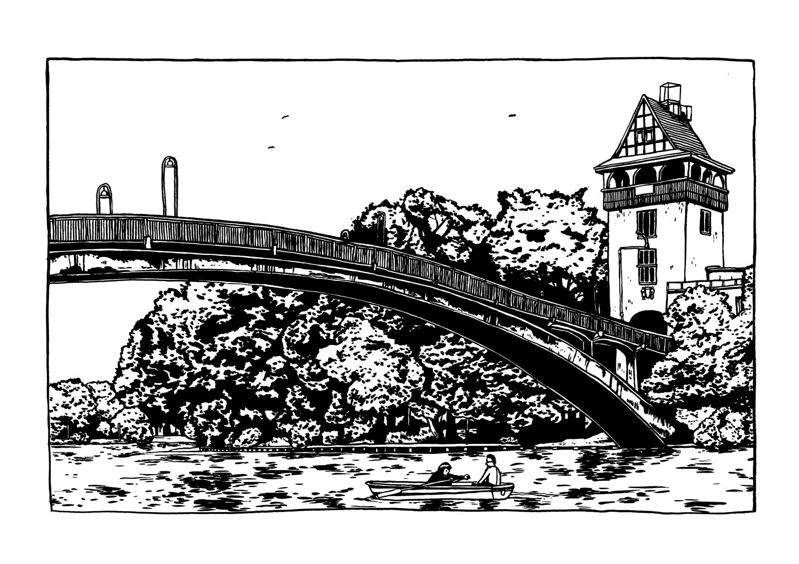 Die Brücke zur Insel der Jugend im Treptower Park Berlin