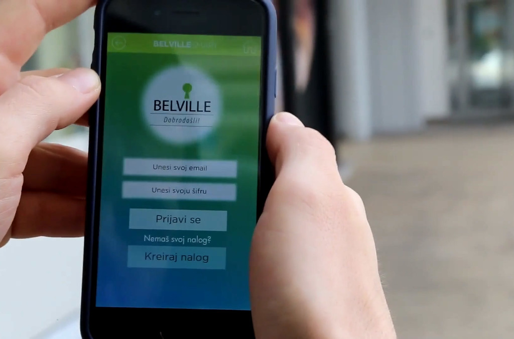 Smartphone screen showing the Belville Smart App login page.