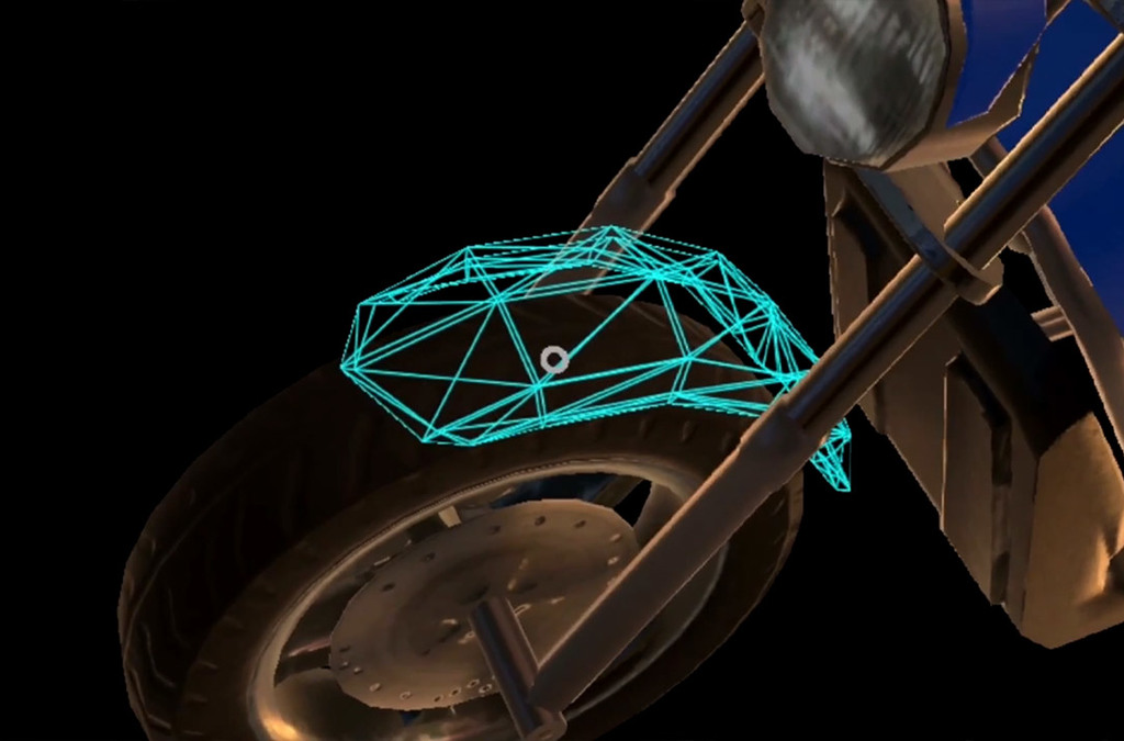 A digital representation of a motorcycle wheel using mixed reality technology is displayed at the SAP Forum, showcasing customization options.