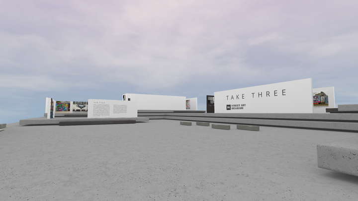 Concrete VR space with cloudy sky