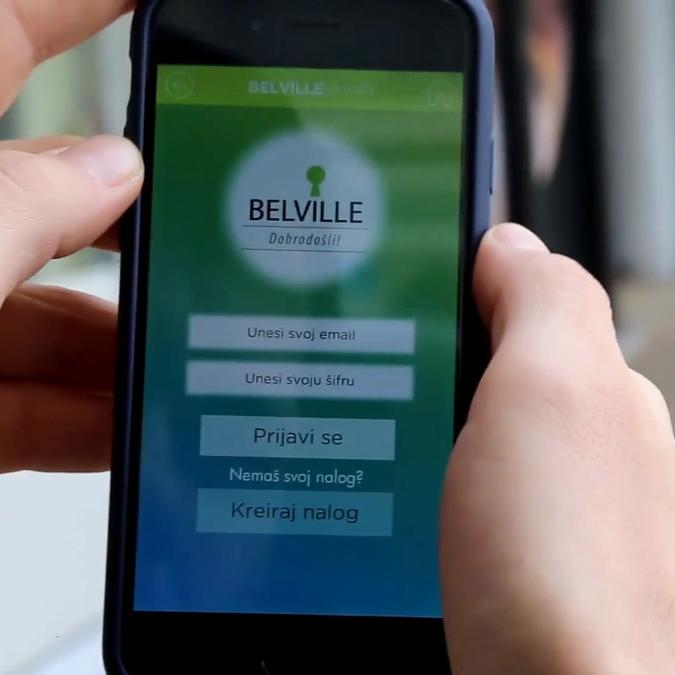 Smartphone screen showing the Belville Smart App login page.