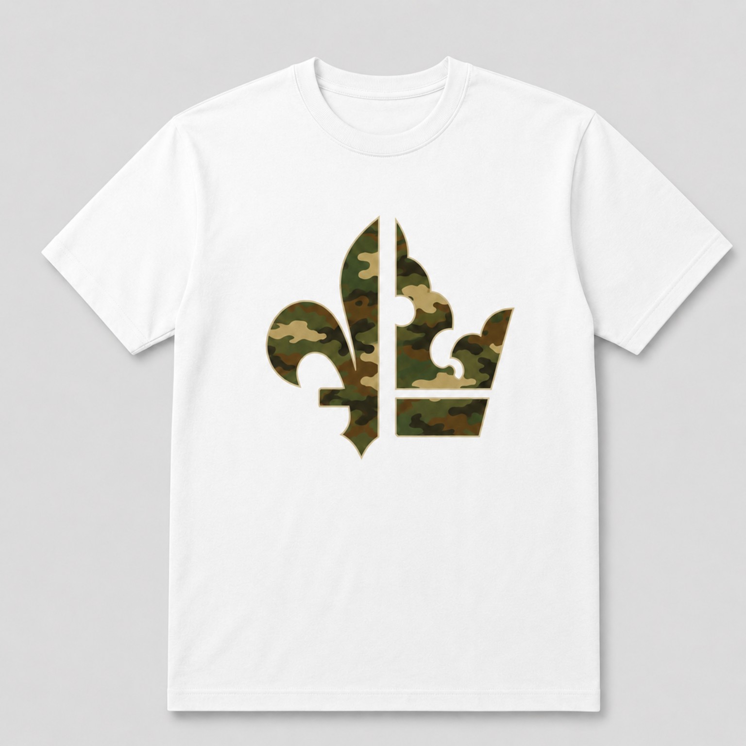 United By Pride vit T-shirt med kamouflagemönstrad lilja och krona