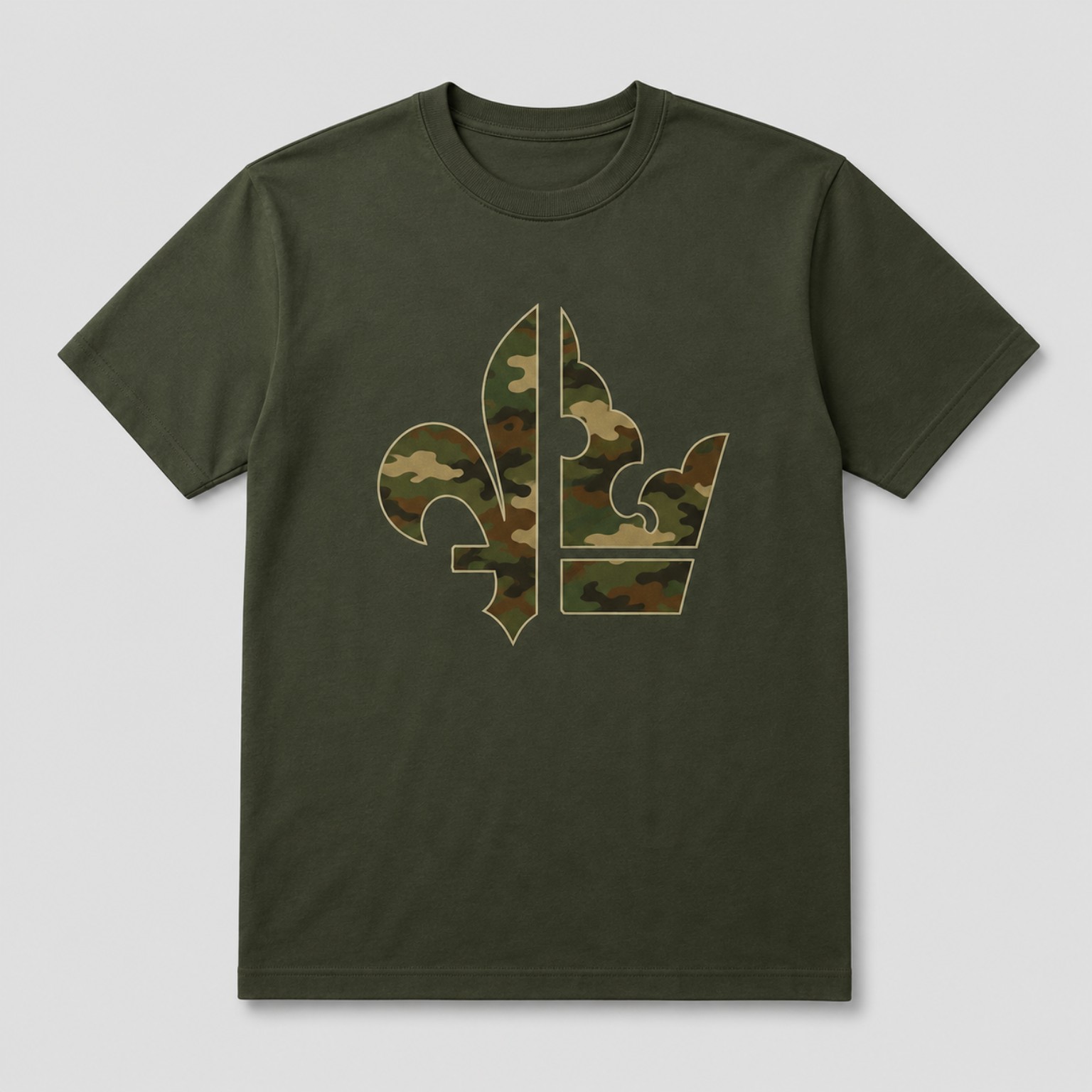 United By Pride militärgrön T-shirt med kamouflagemönstrad lilja och krona