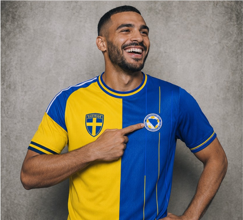 Modell pekar på Bosnien-emblemet