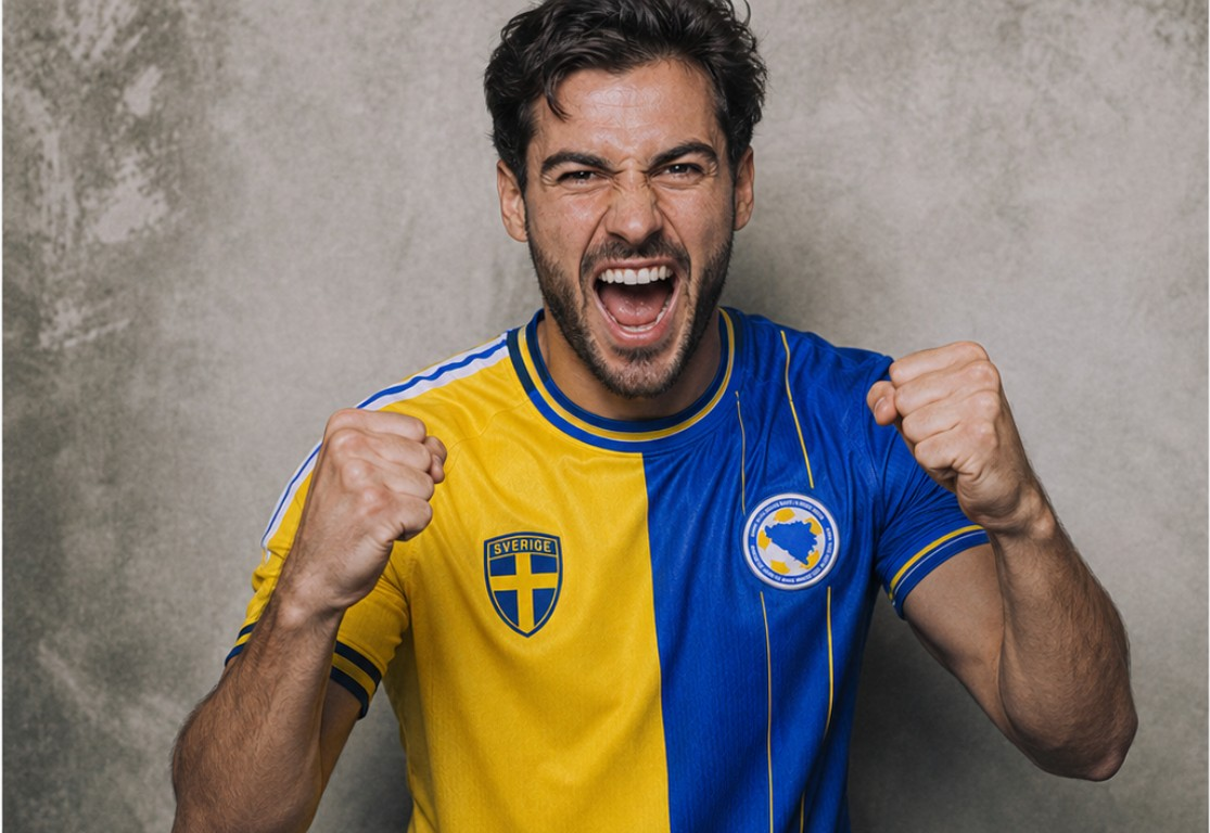 Modell jublar i supportertröjan