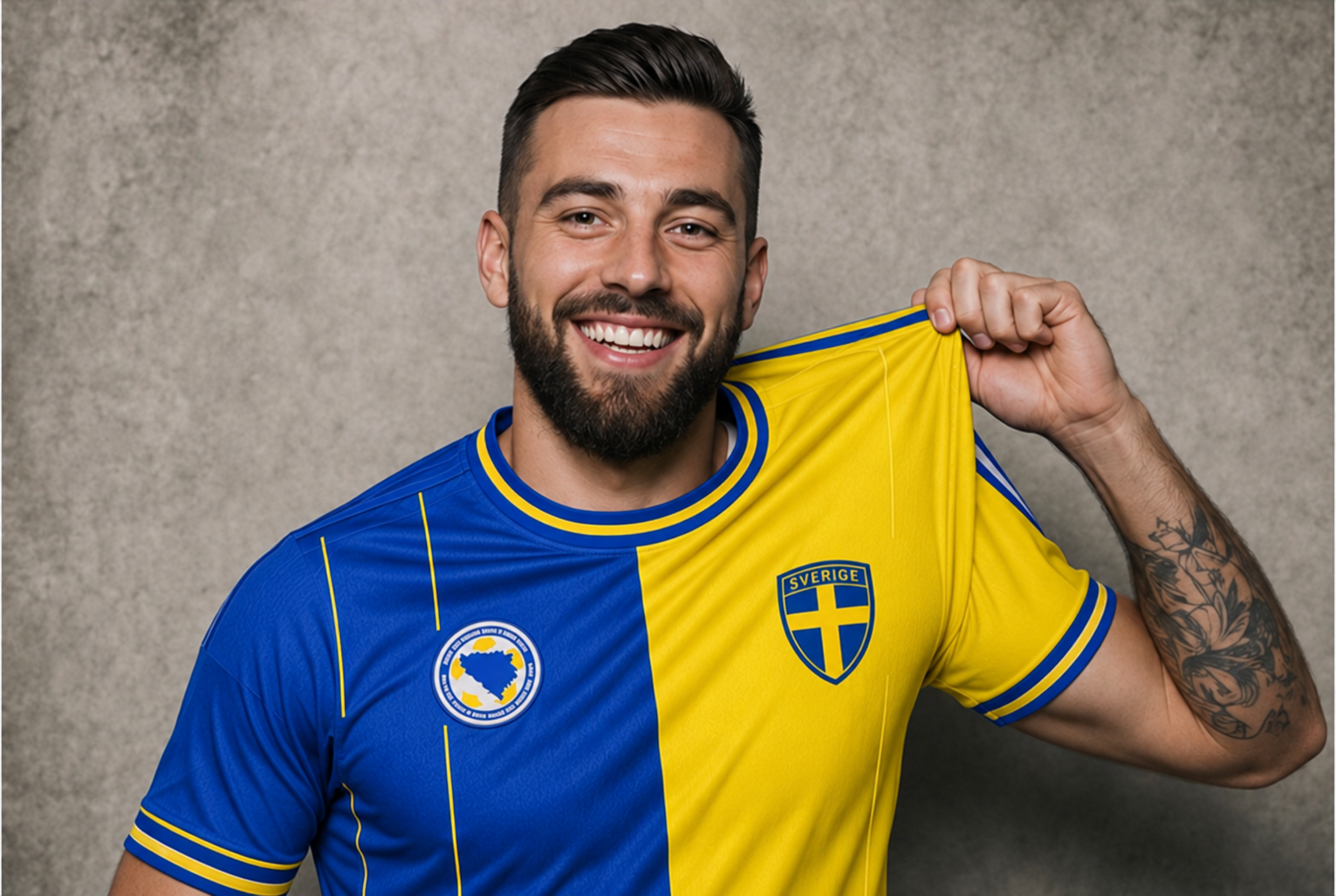 Modell visar tröjans gula sida