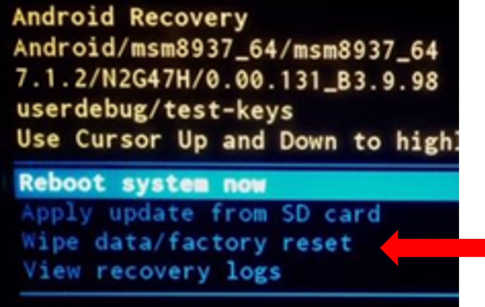 Välj fabriksåterställning på Element MFD