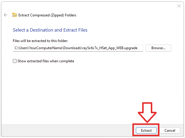 Bekr&auml;ftelse av extrahering av uppdateringsfil