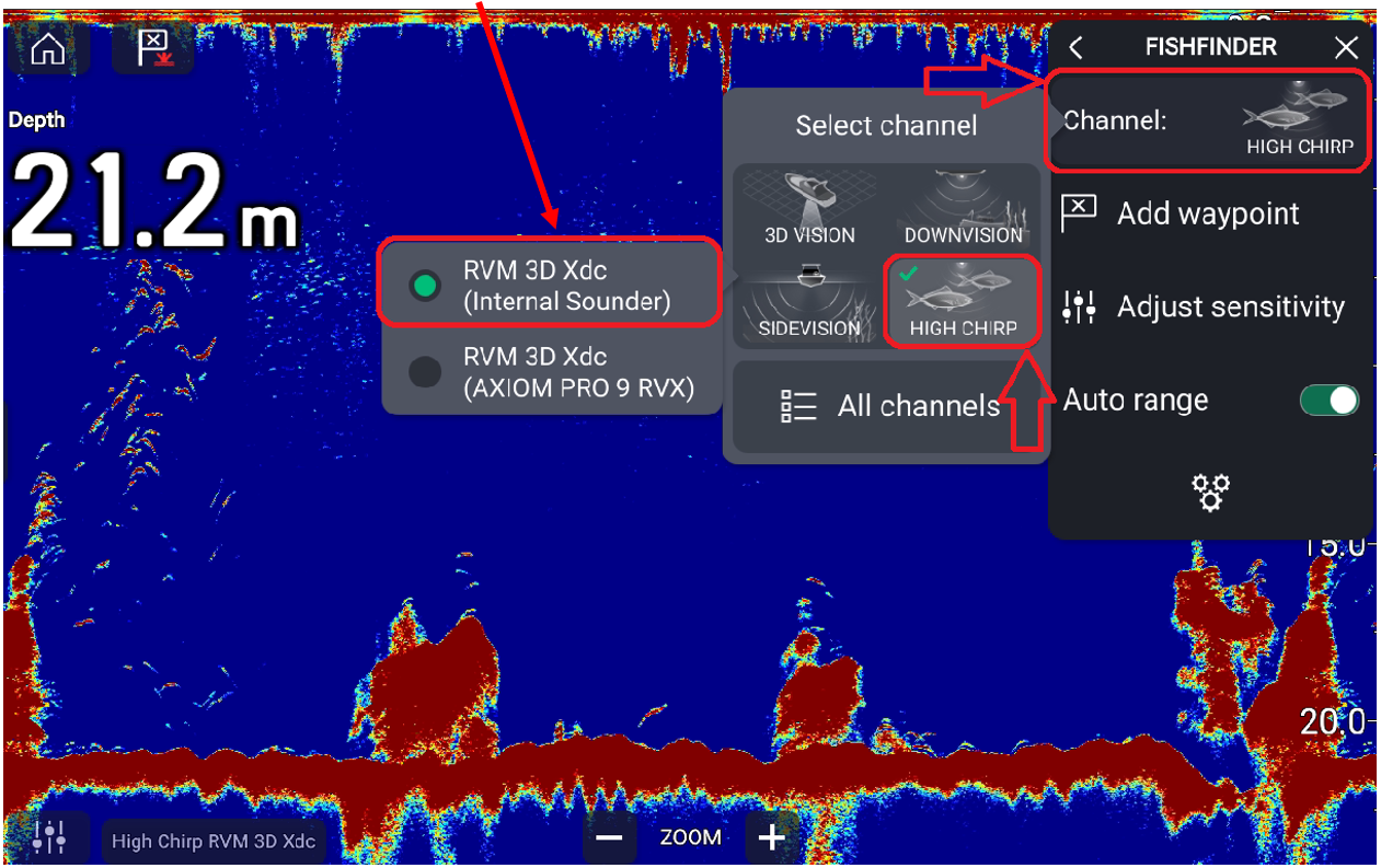 Raymarine CHIRP inst&auml;llning