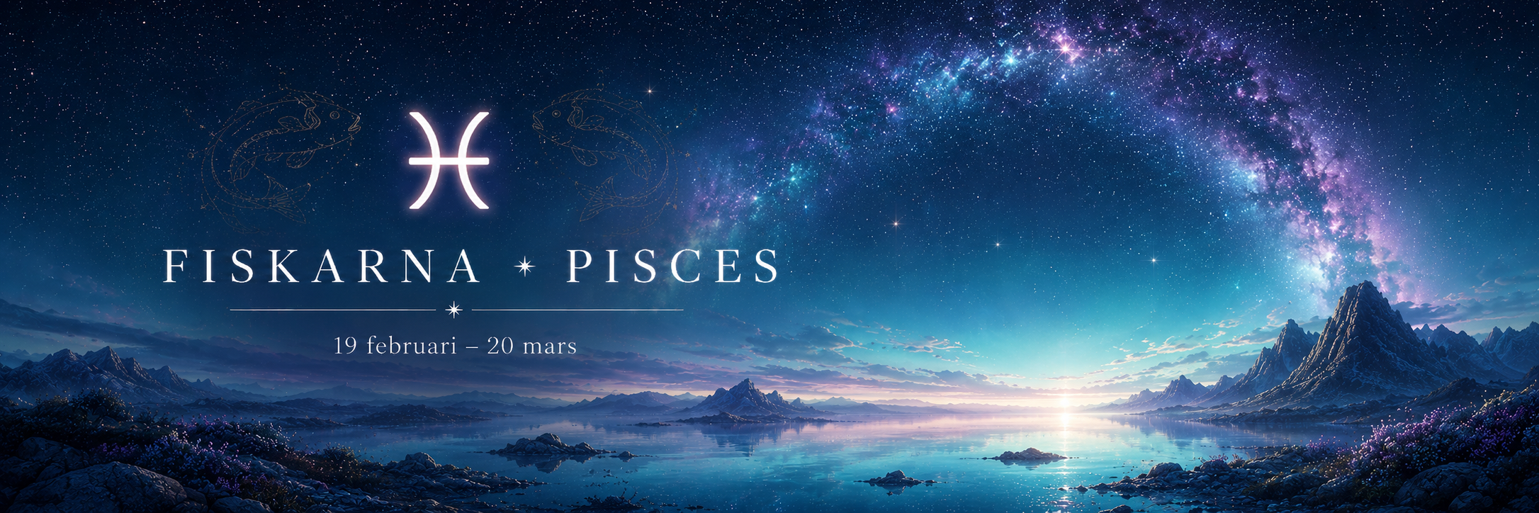 Fiskarna Pisces med datum 19 februari till 20 mars i astrologisk design