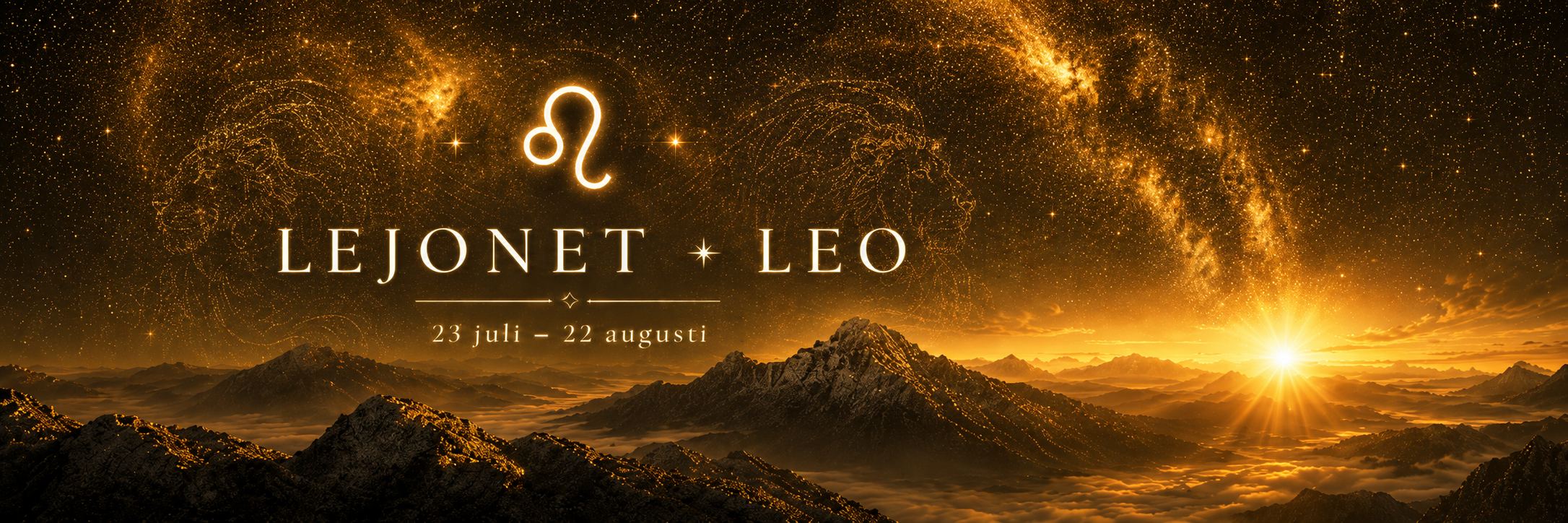 Lejonet Leo med datum 23 juli till 22 augusti i astrologisk design