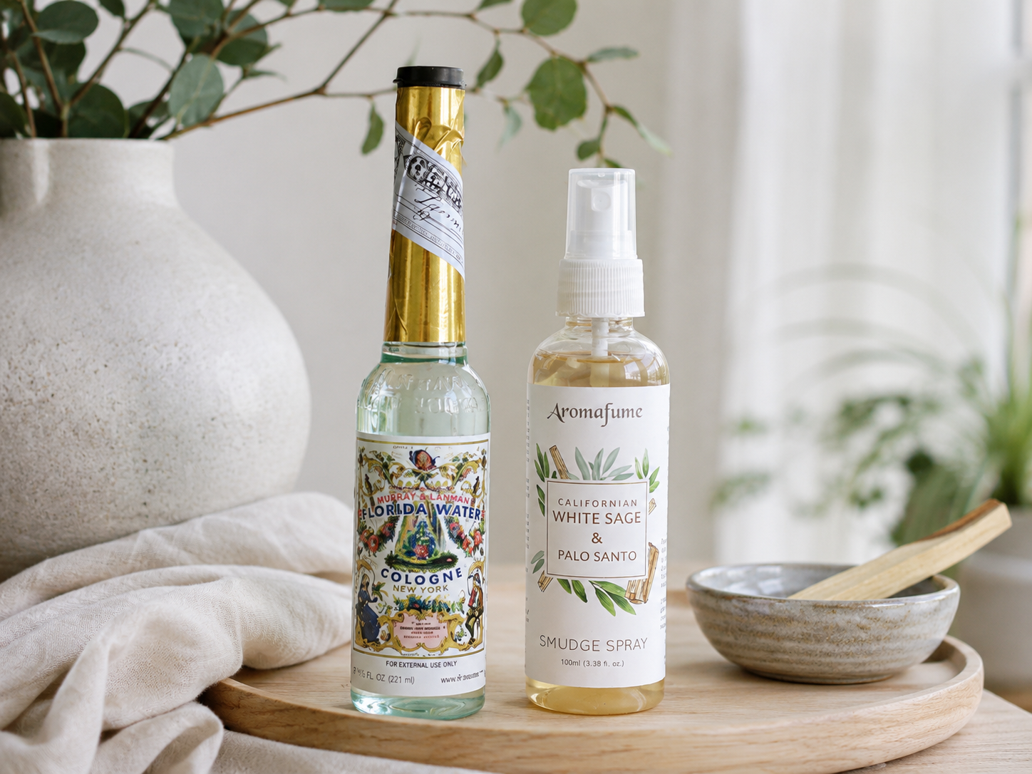 Florida Water och Aromafume White Sage Palo Santo smudge spray f&ouml;r r&ouml;kfri rening