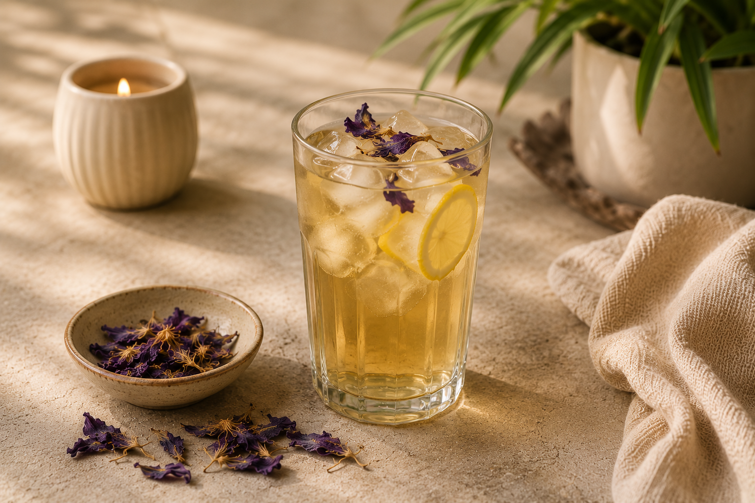 Iste Blå Lotus med is mineralvatten och citrus