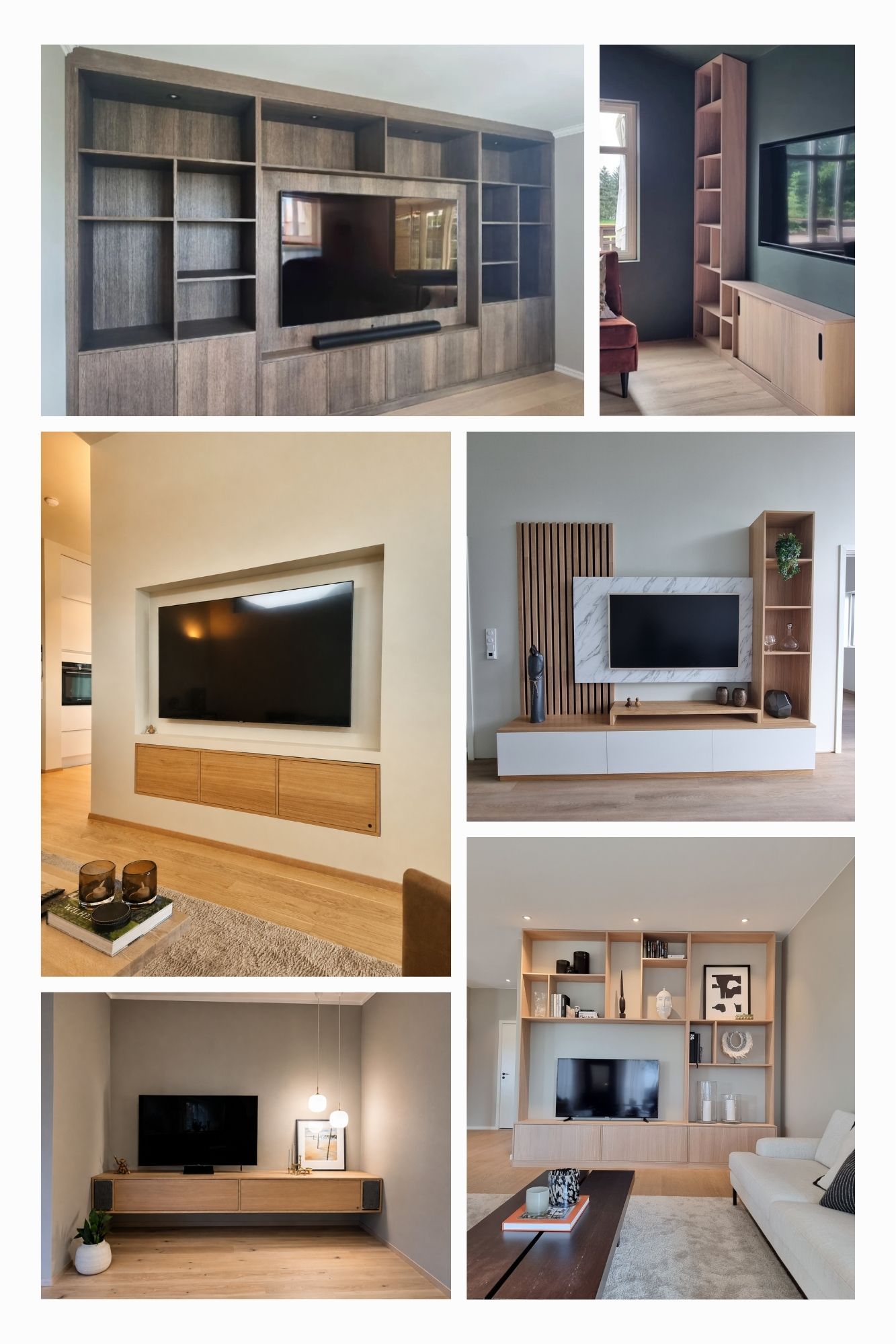 Plassbygde bibliotek og tv-benker produsert av Eriksen Fres og Design.