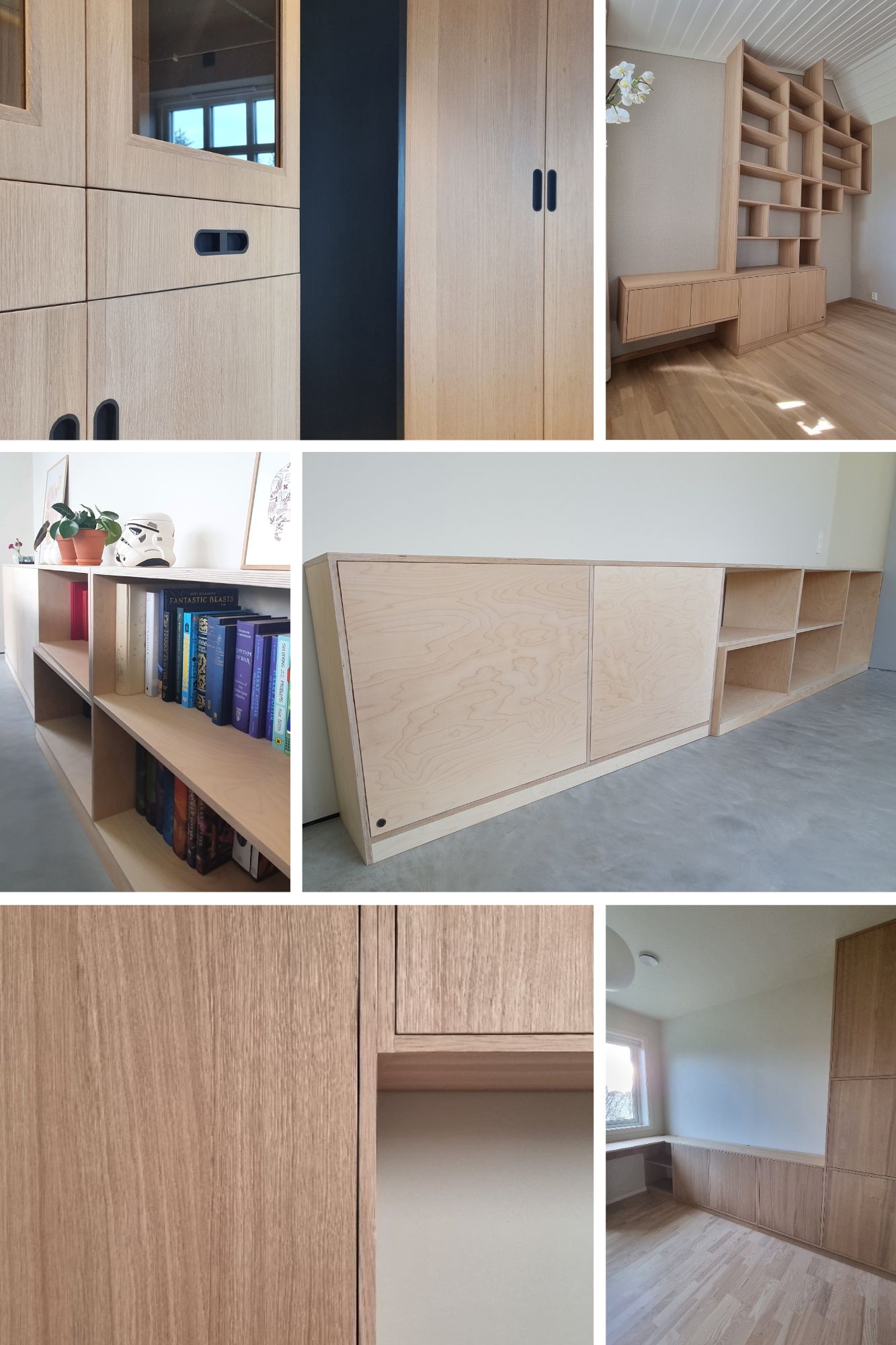 Bokhyller, hjemmebibliotek og oppbevaringsløsninger på mål produsert og montert av Eriksen fres og design