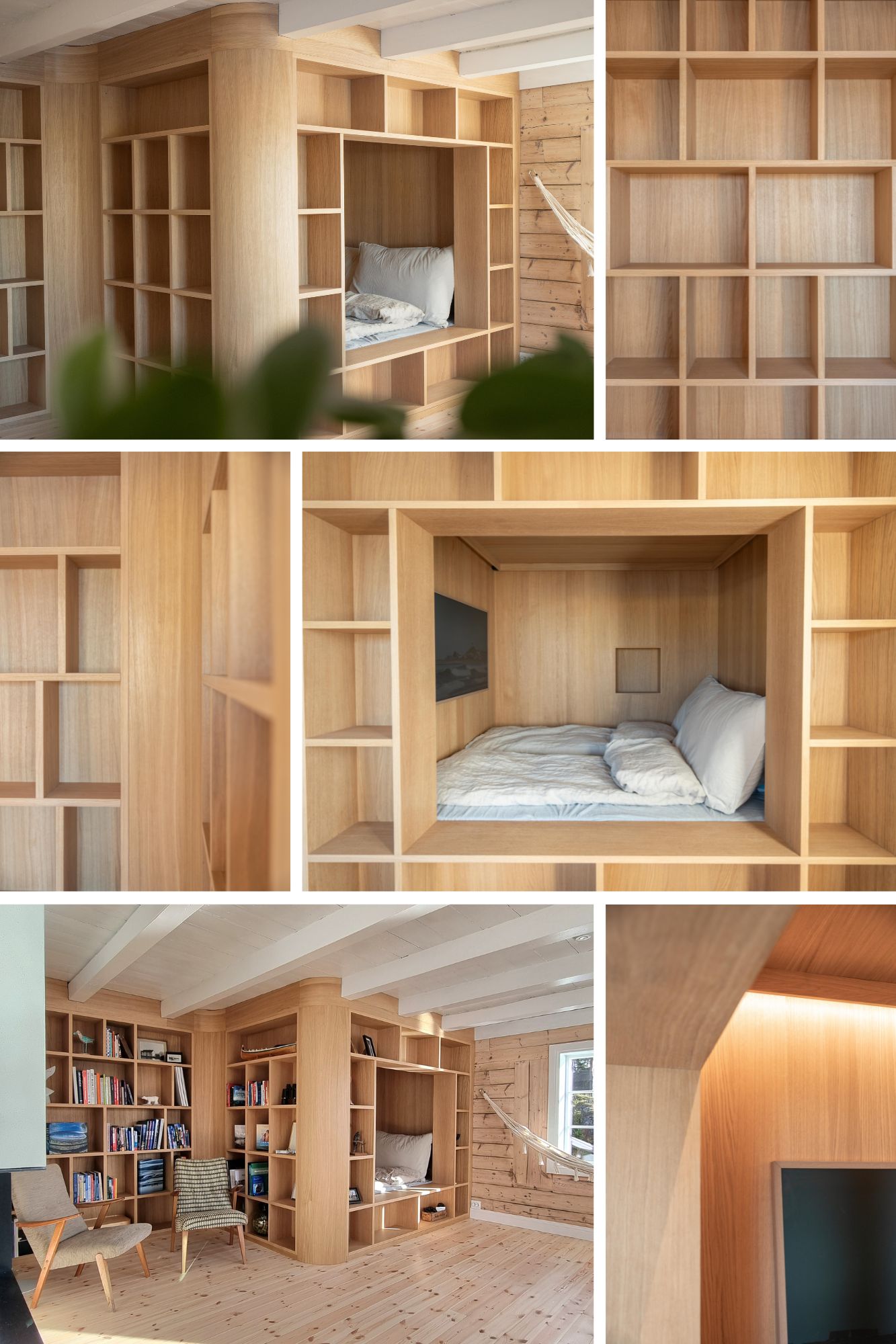 Bokhyller, hjemmebibliotek og oppbevaringsløsninger på mål produsert og montert av Eriksen fres og design