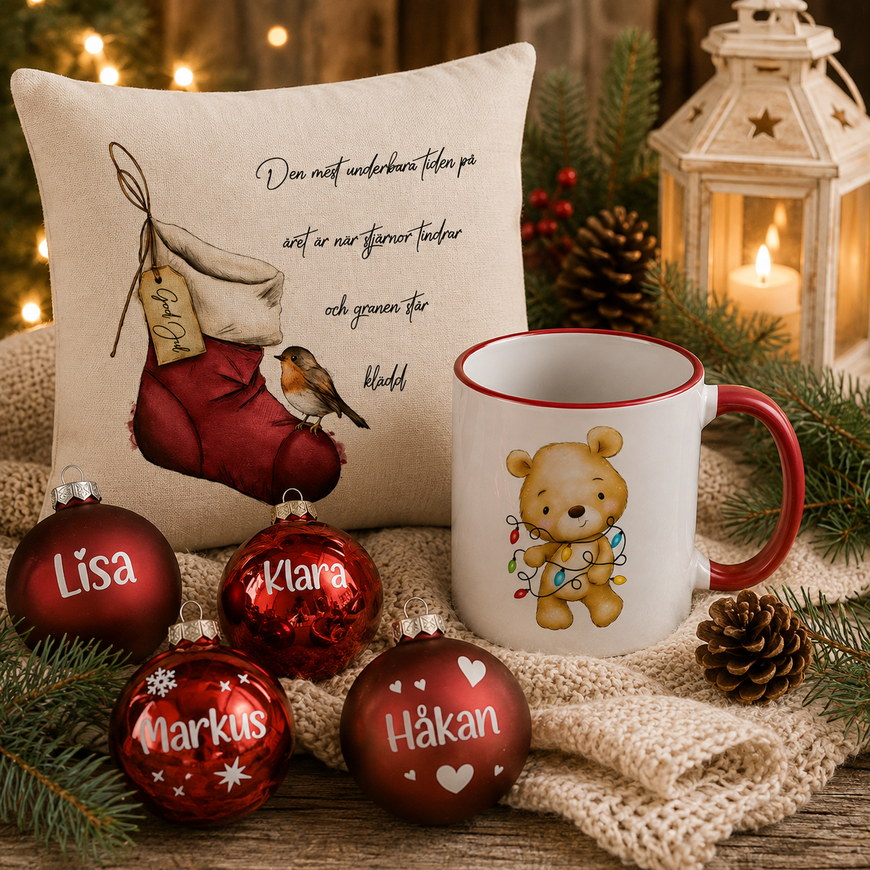 Mera jul med julprodukter, personliga julklappar och juldekorationer