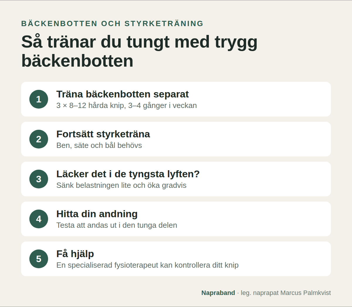 Så tränar du tungt med en trygg bäckenbotten: träna bäckenbotten separat, anpassa belastningen, lyssna på slutet av seten och sök hjälp vid besvär