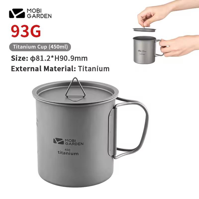 Mobi Garden Titanbecher 450 ml, nur 93 Gramm, mit abnehmbarem Deckel