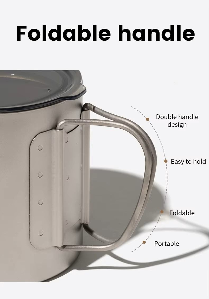 Hopfällbart dubbelhandtag på Mobi Garden titanium mugg för enkelt grepp