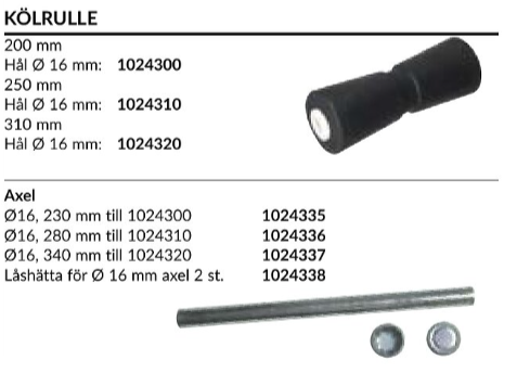 Axel Ø16 230mm till kölrulle 1024300