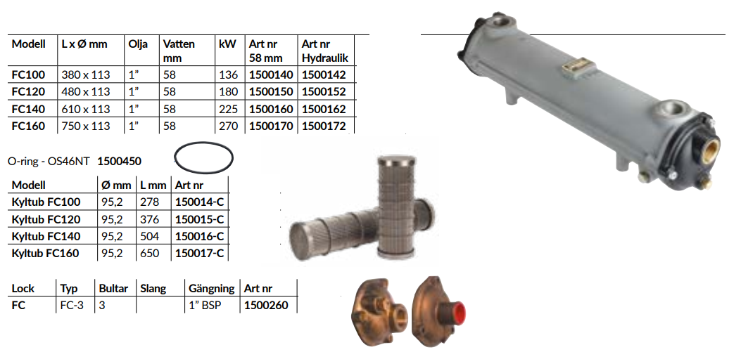 Oljekylare fc 160 1" olja, 1" bsp hydraulik 270kW Bowman1500142172