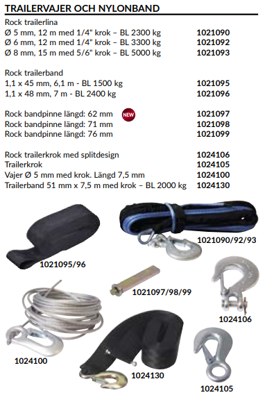 Trailerband med krok 51mm 7,5m, 2000 kg Trailerband