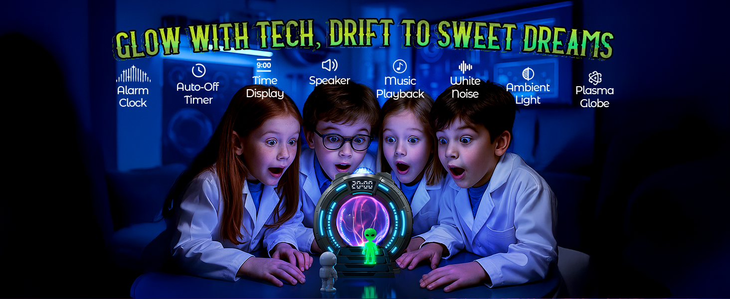 Plasma Ball Aurora Projektor – LED Nattlampa med Bluetooth, White Noise och Alarmklocka