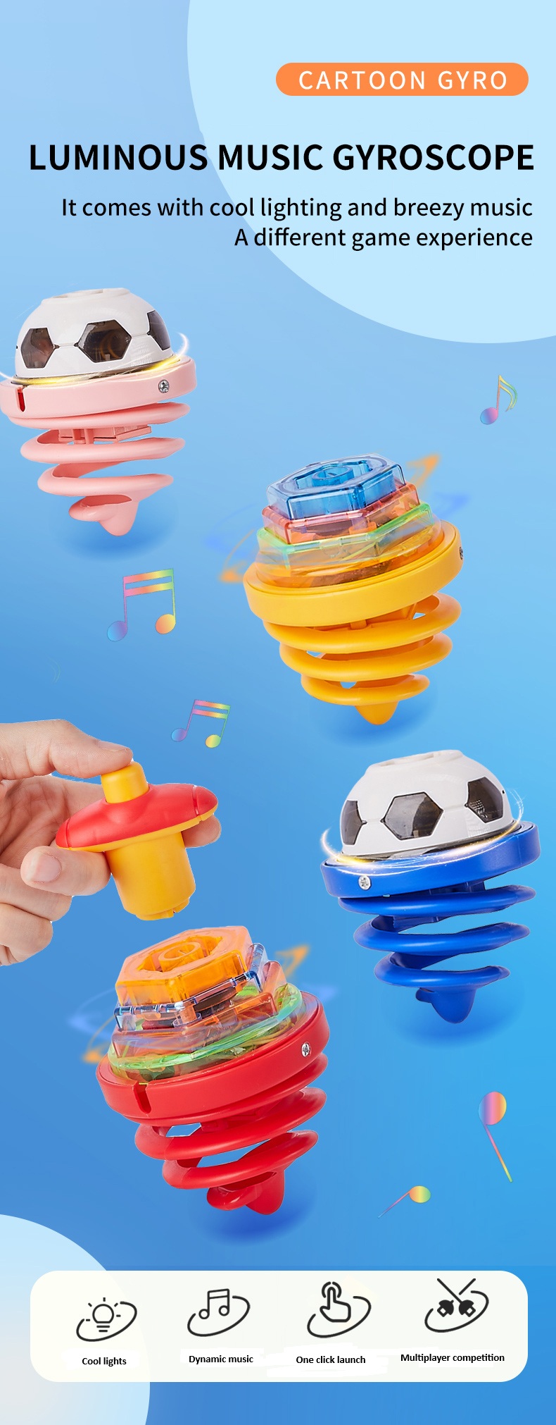 Ljusande snurrleksak med LED-ljus och musik för barn