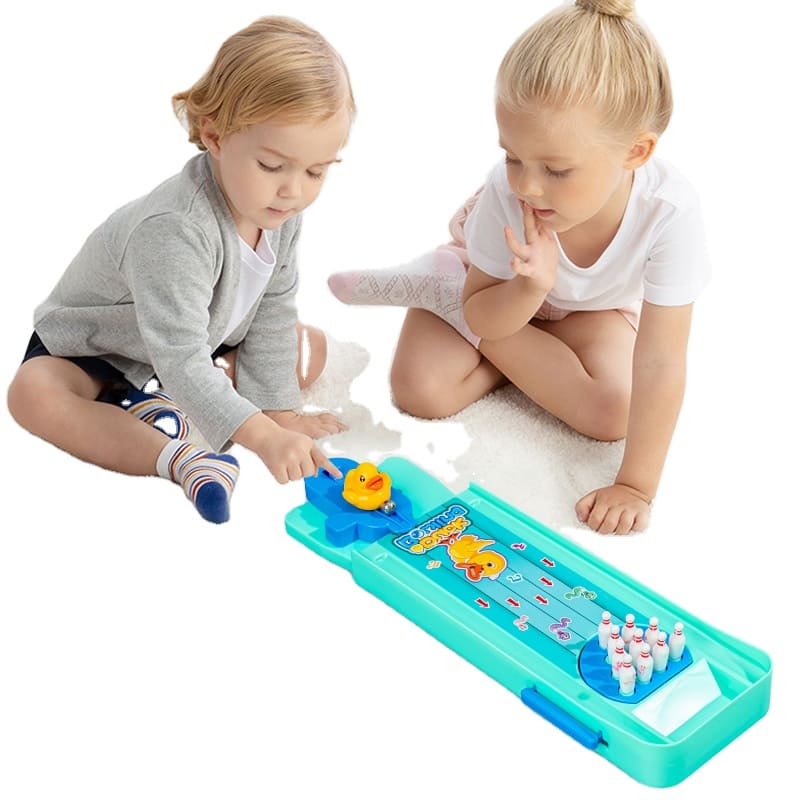 Mini fingerbowling bordsspel med anka och bowlingkäglor