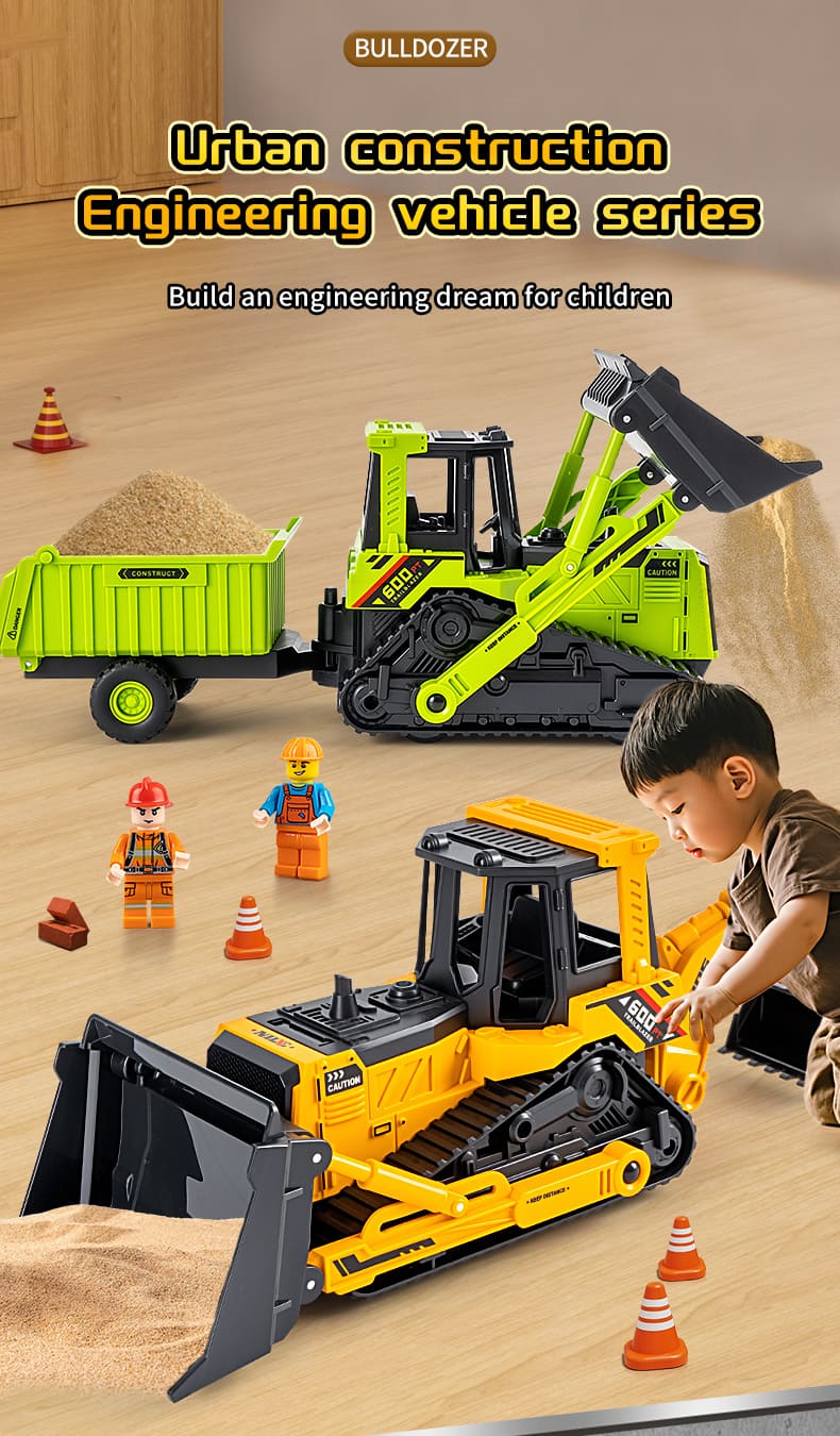 Bulldozer och lastbil