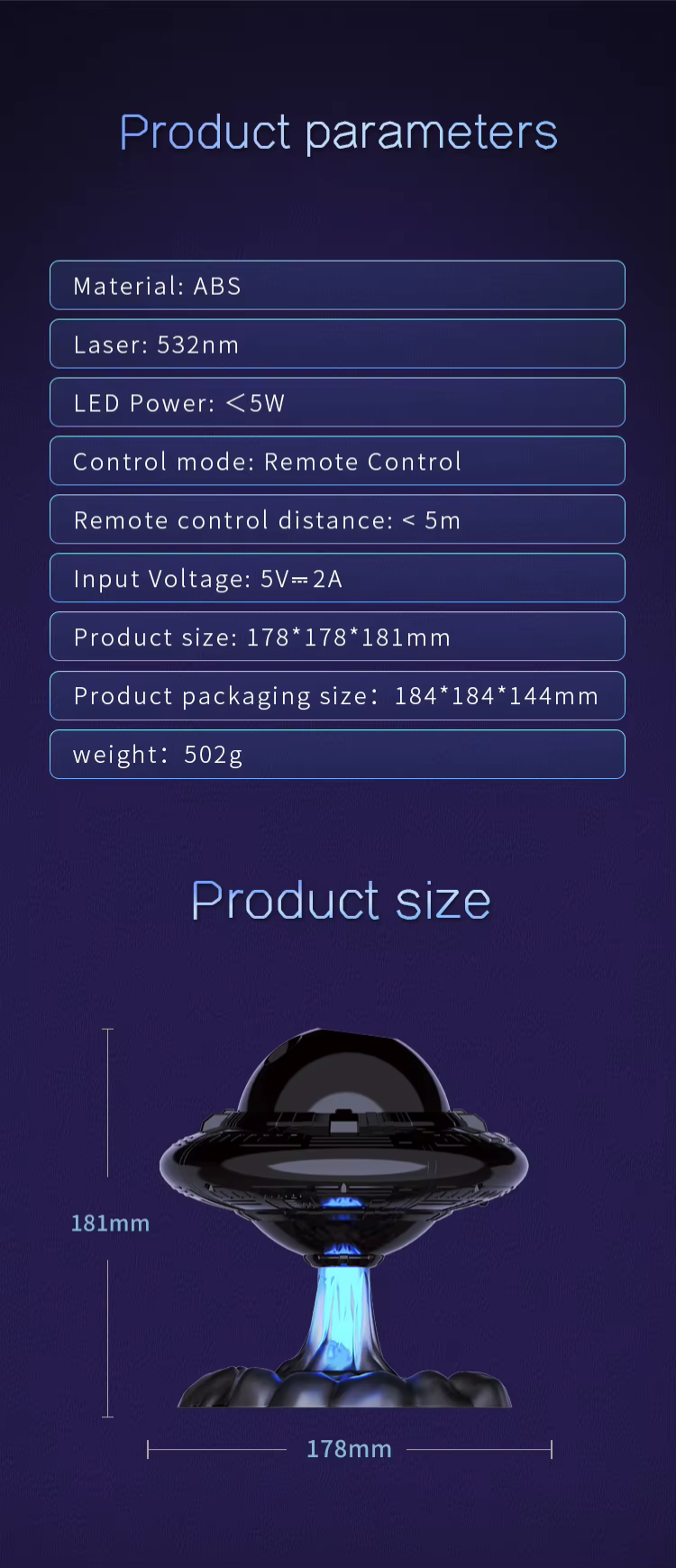 Produktparametrar-UFO night light projector