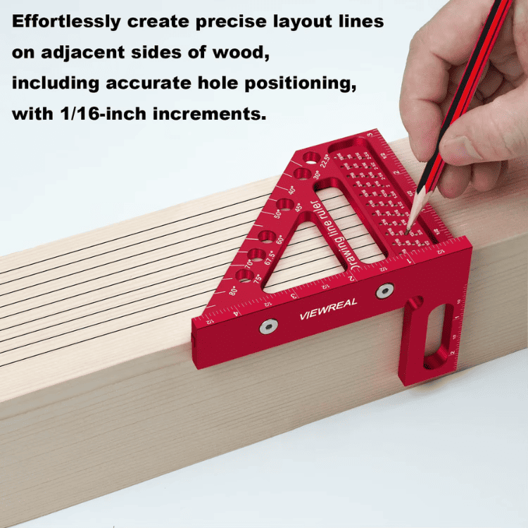 röd träbearbetningslinjal