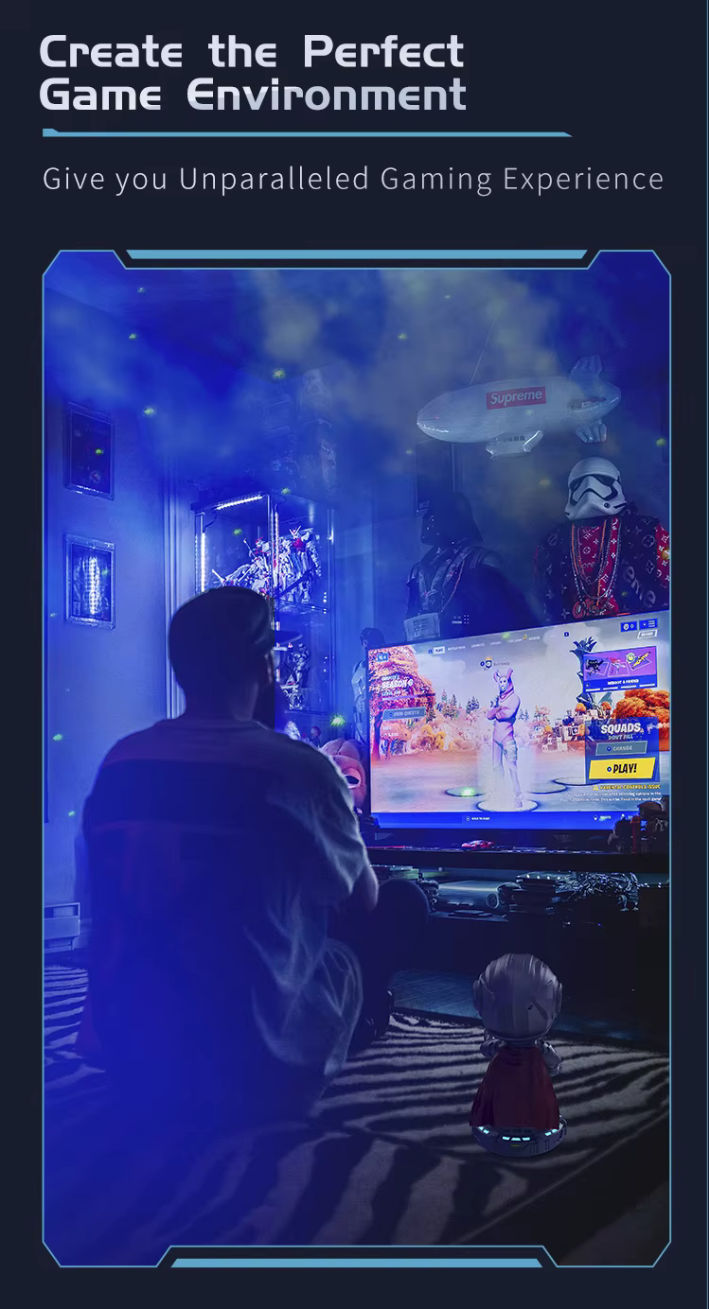 Galaxy- och stjärnprojektion från Mecha Knight nattlampa i mörkt rum