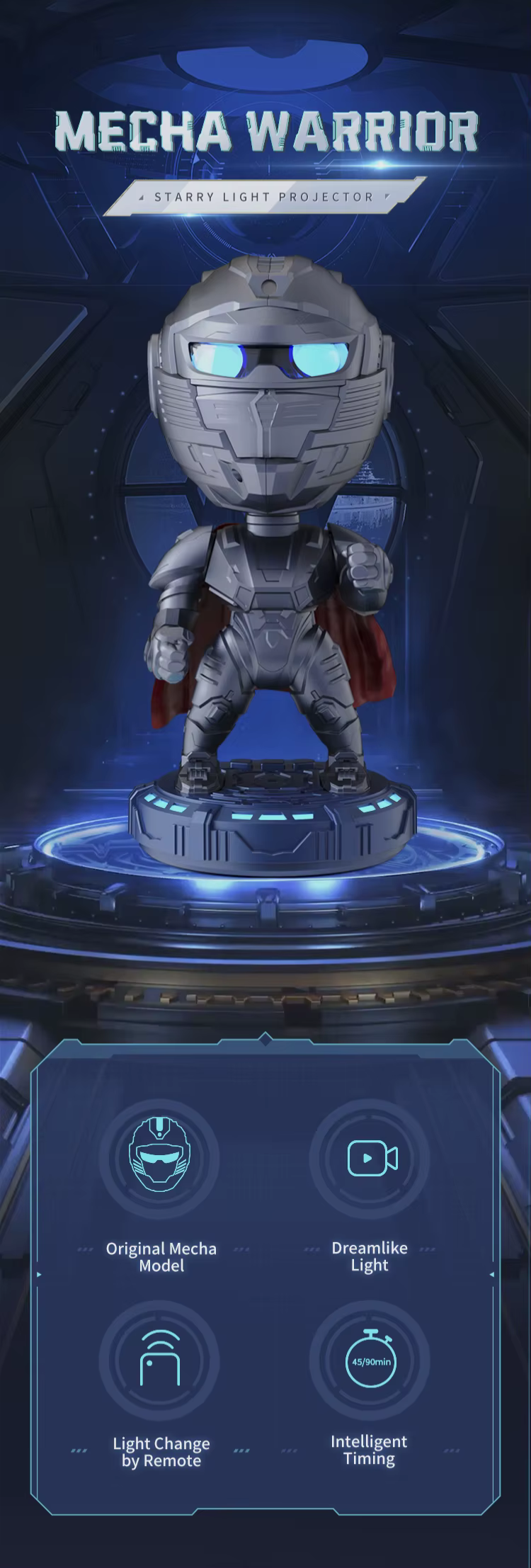 Mecha Knight Galaxy Projector som lyser upp taket med nebulosa och gröna stjärnor