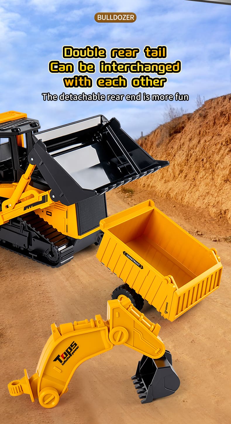 Leksaksbulldozer och lastbil byggfordon för barn