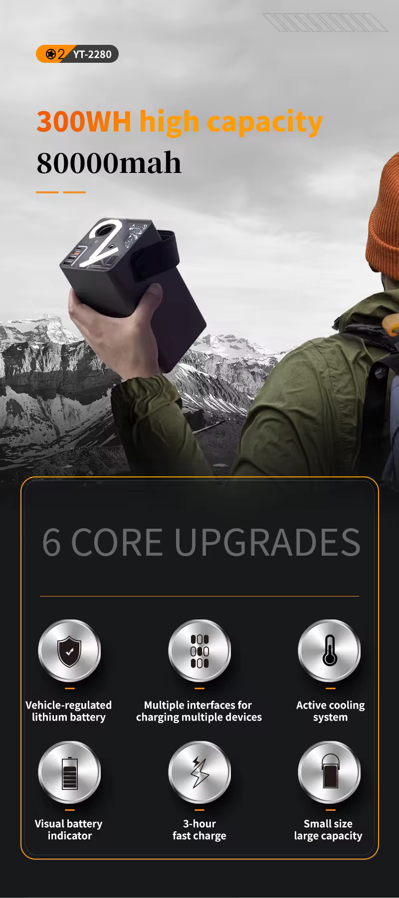 Powerbank 80000 mAh - 300W med snabbladdning för telefon & laptop