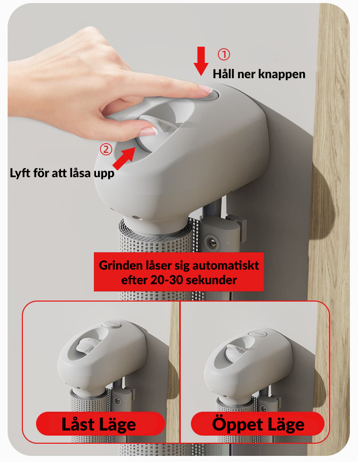 Barngrind rullgardin med automatisk låsning