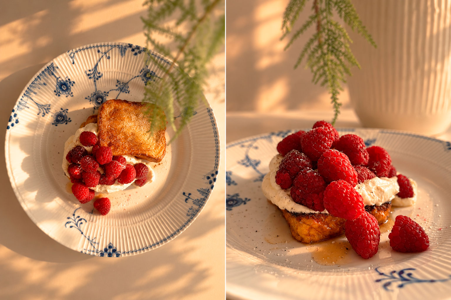 Gyllene French toast med Bourbonvanilj, vaniljgrädde och färska hallon