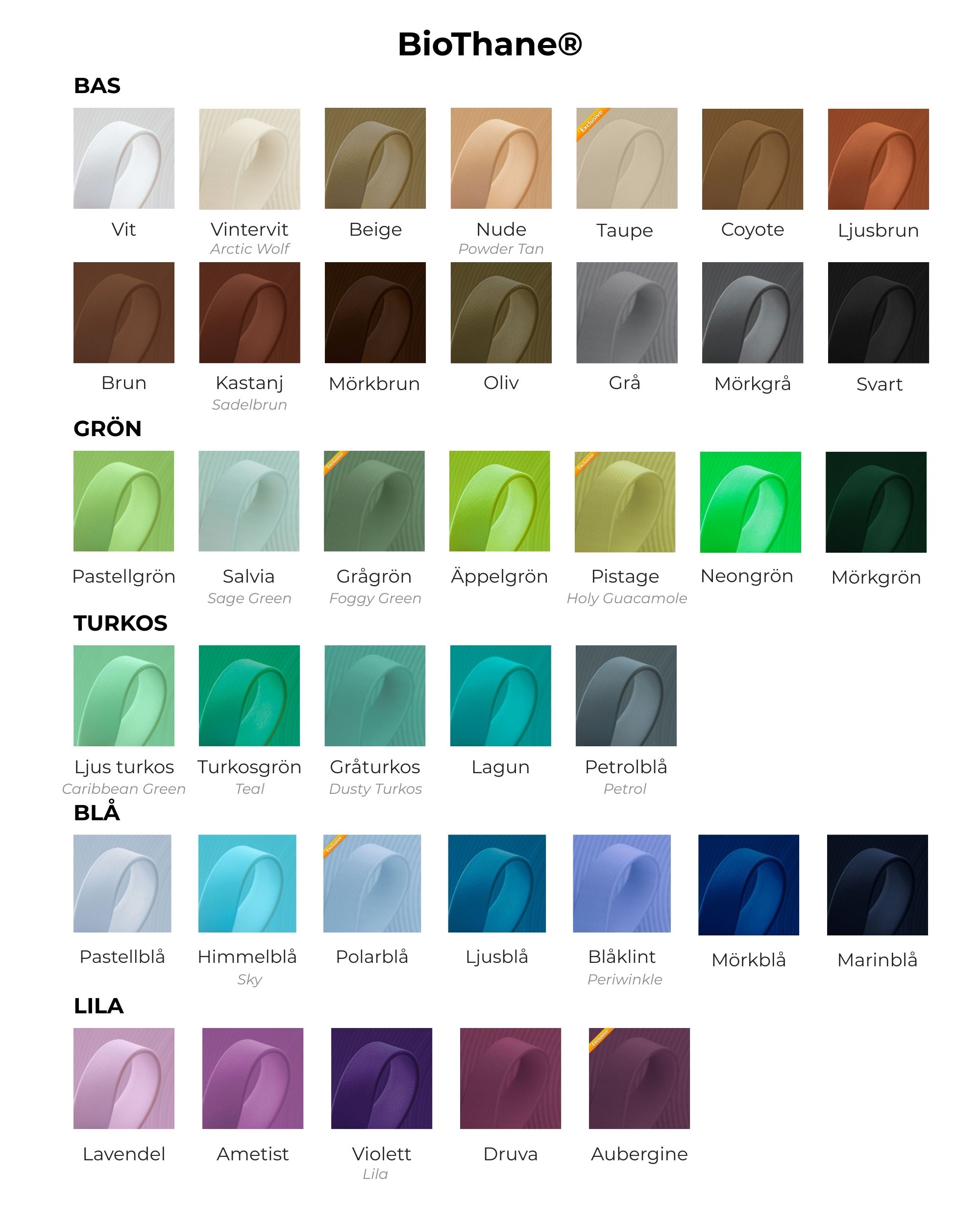 BioThane färgkarta del 1