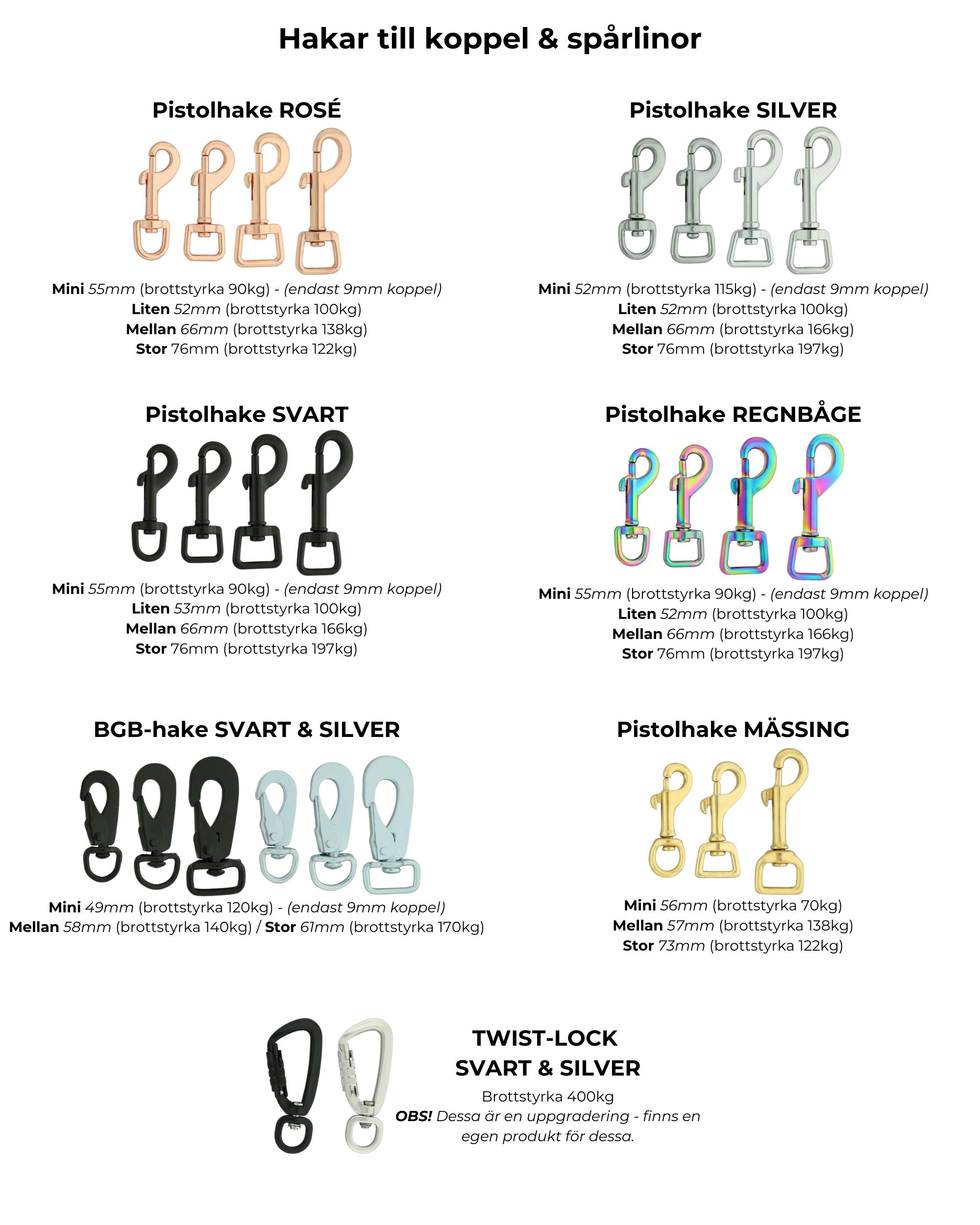 Hakar till koppel och spårlinor