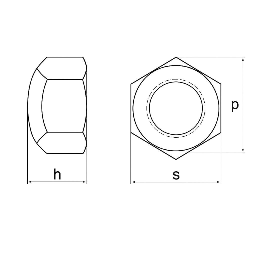 Teknisk ritning – Hattmutter rostfri A2 DIN 917, dimensioner M3–M20