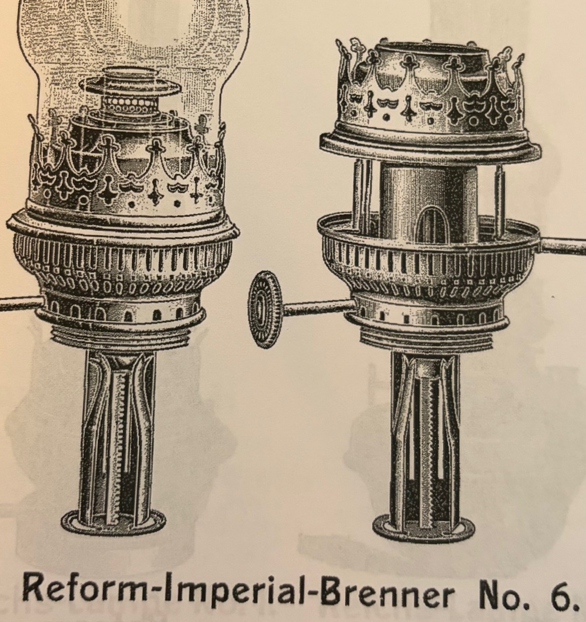 Reform-Imperial-brännare till fotogenlampa med tydlig bild av konstruktionen