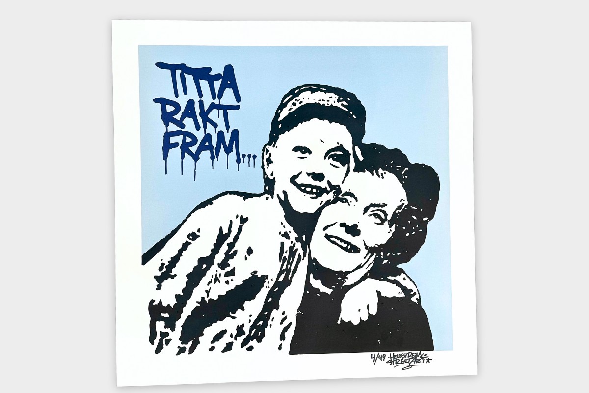 Grafiskt blad av Hellstrom Street Art med Astrid Lindgren och Emil i lönneberga