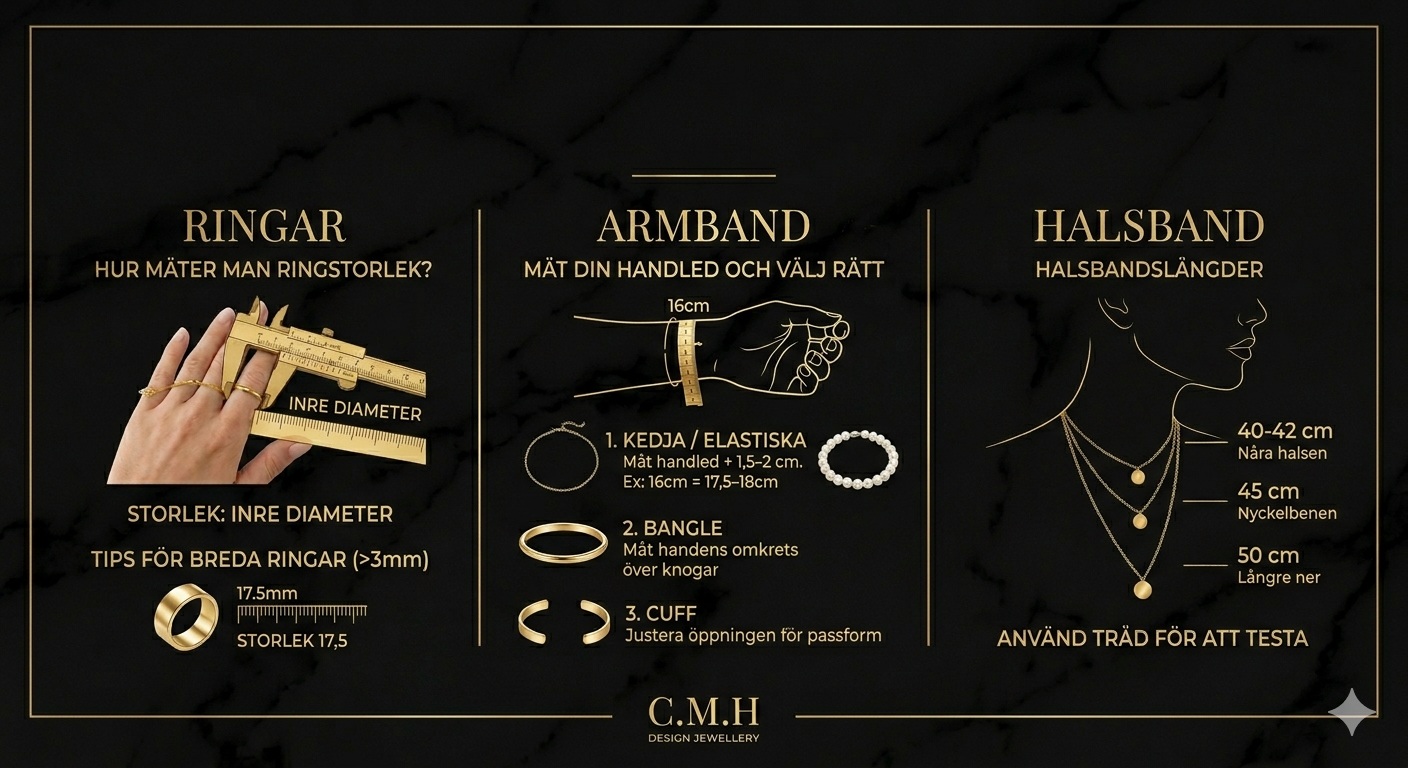 C.M.H Design Jewellerys storleksguide smycken