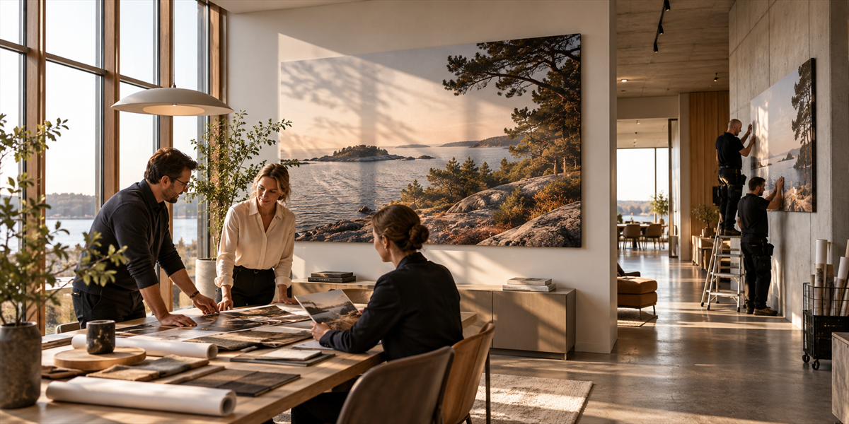 Projektinredning med väggkonst för verksamheter – CanvasFortuna för arkitekter och projektinredare