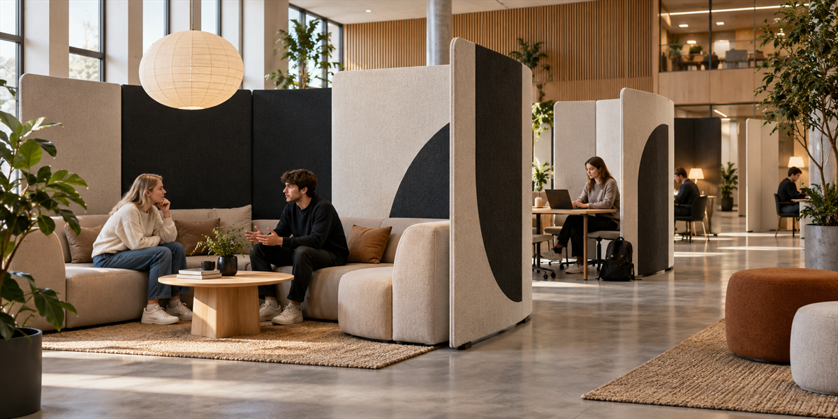 Ljuddämpande inredning i professionell miljö – Kombinera rumsavdelning och ljudabsorption i öppna lokaler