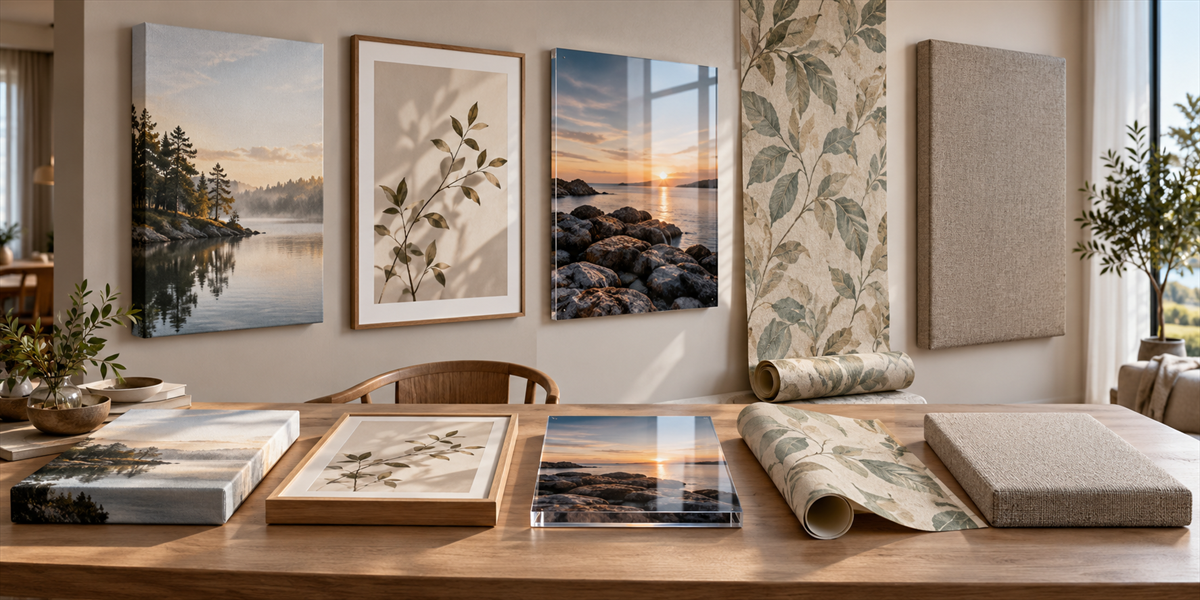 Tygklädda väggpaneler i professionell miljö – Materialguide – canvas, poster, akrylglas, tapet och tygpanel