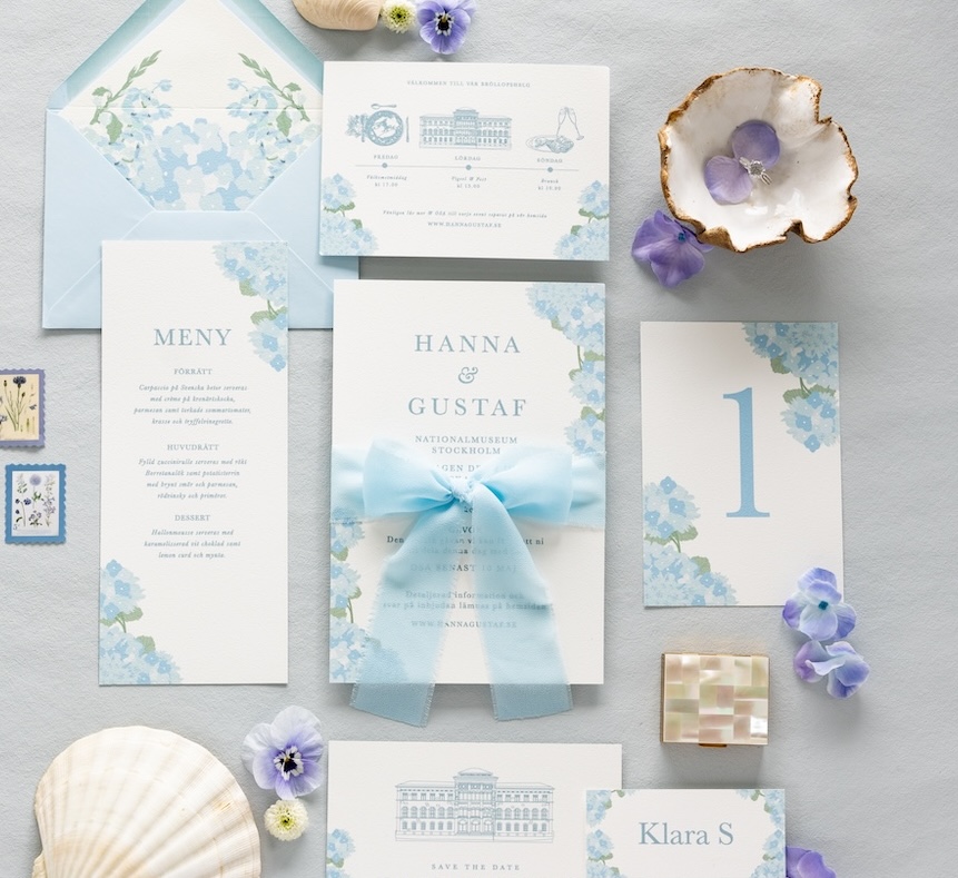 Bröllopsinbjudan med hortensia